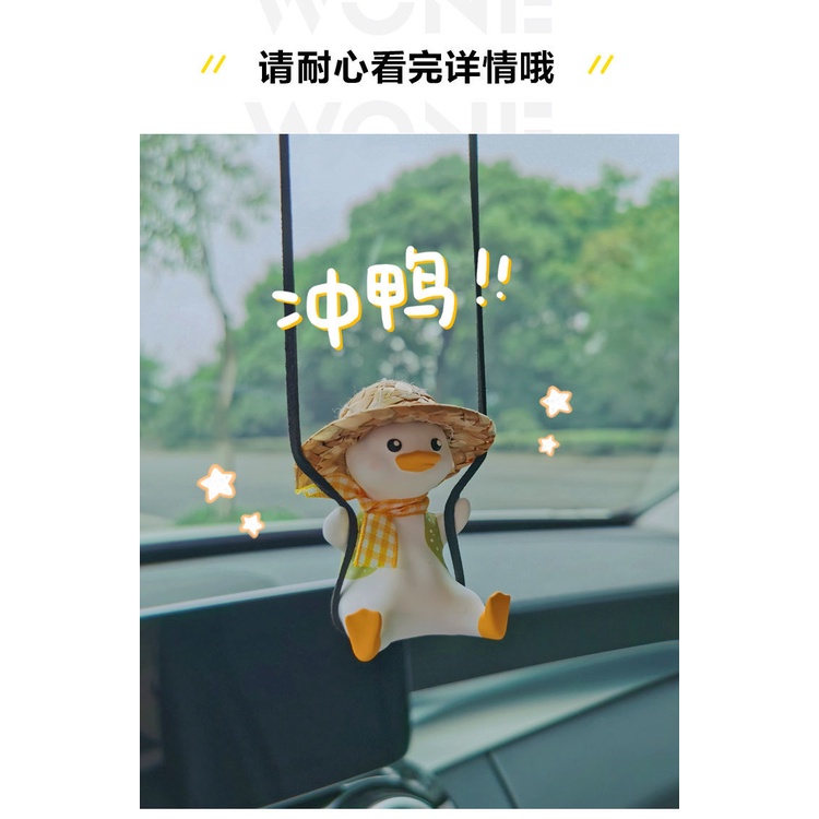 Phụ Kiện Trang Trí Xe Hơi Hình Chú Vịt Đội Nón Rơm Dễ Thương