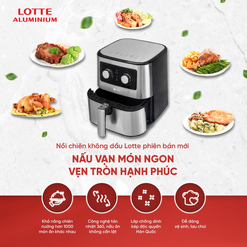 [BẢO HÀNH 1 NĂM] Nồi chiên không dầu Lotte 5,5 lít model LTS - AF5SM NHẬP KHẨU NGUYÊN CHIẾC Mẫu mới tặng kèm sách nấu ăn