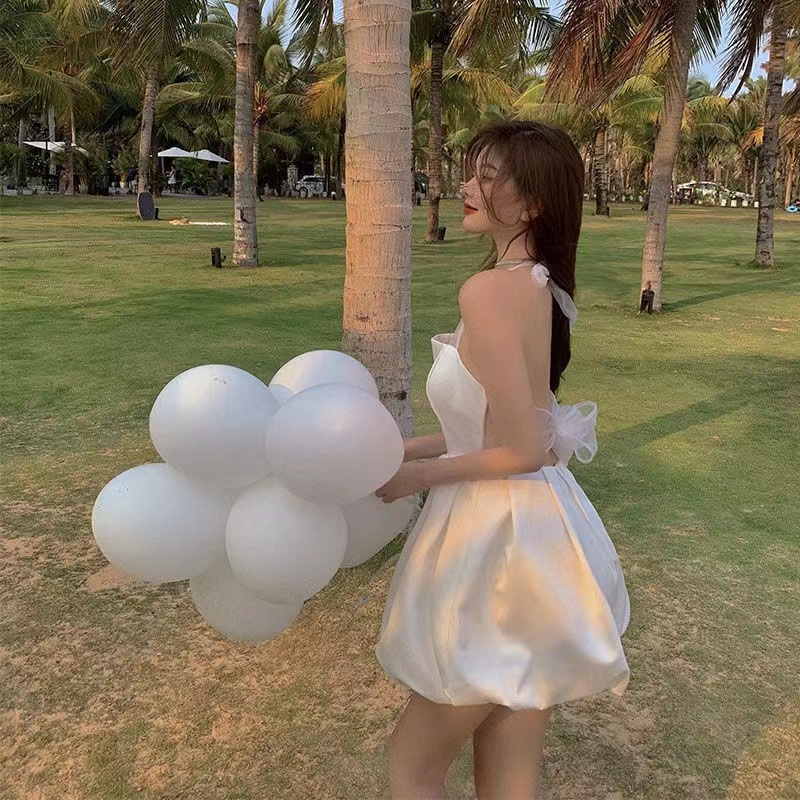 Đầm 2 dây ôm dáng màu trơn phong cách thời trang mùa hè cho nữ váy trắng sexy