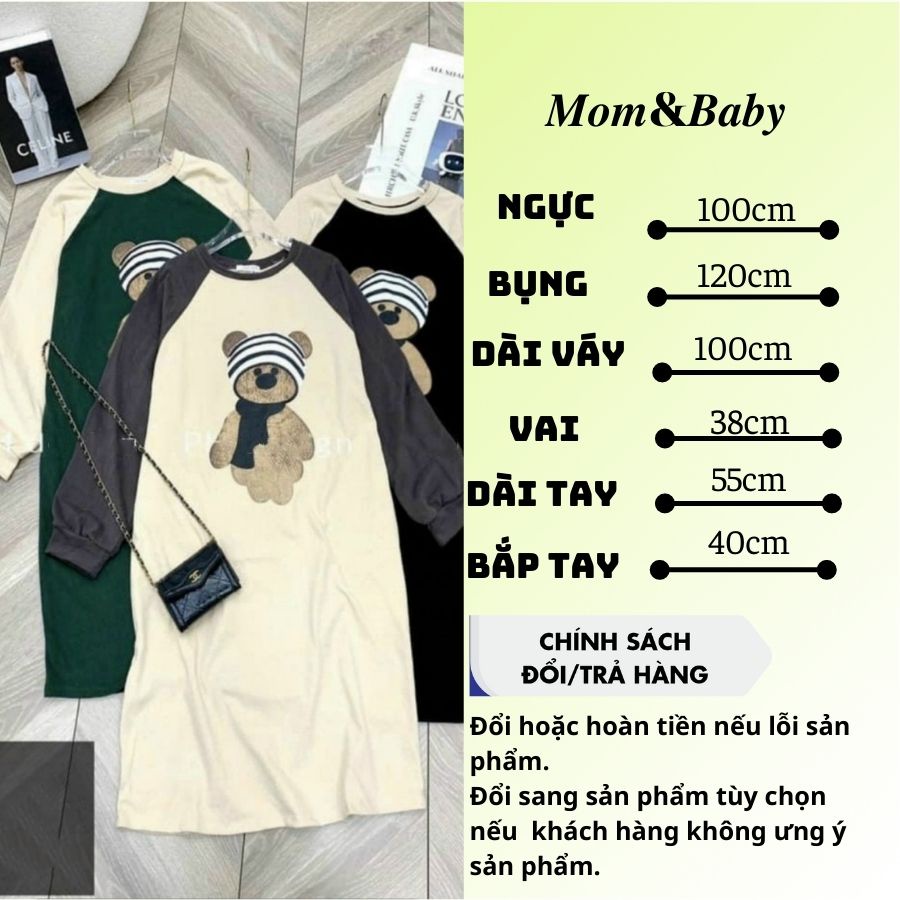 Đầm Bầu Dáng Dài, Váy Bầu Mùa Thu Đông Dài Tay Chất Da Cá Dày Dặn Cổ Tròn Dáng Suông Xinh Xắn M588 Mom and Baby