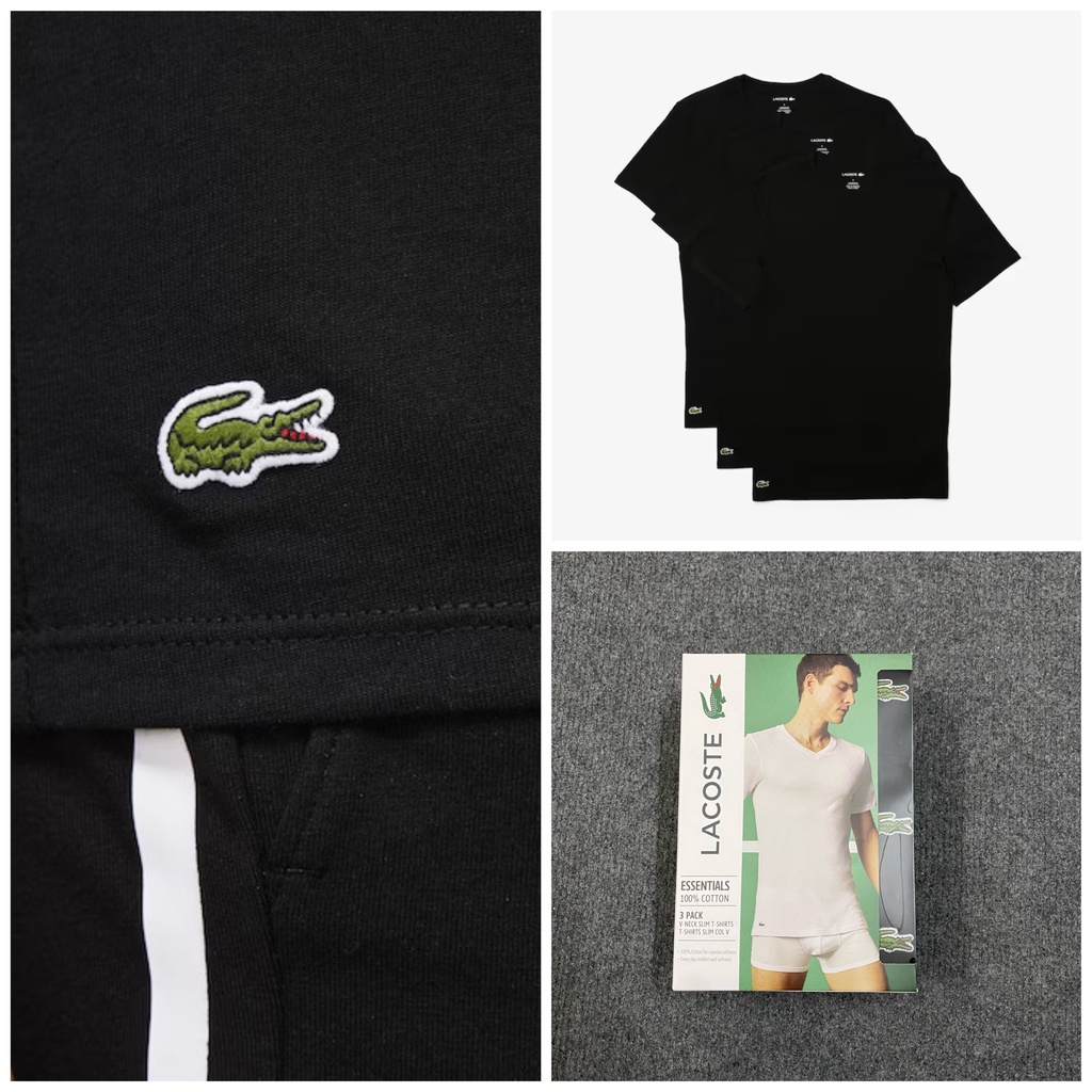Pack 3 Chiếc Áo Phông Cổ Tim Lacoste TH3374 Chính Hãng