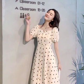 🌻Váy voan chấm bi cổ vuông phong cách vintage 2019🌻Hàng Quảng Châu🌻