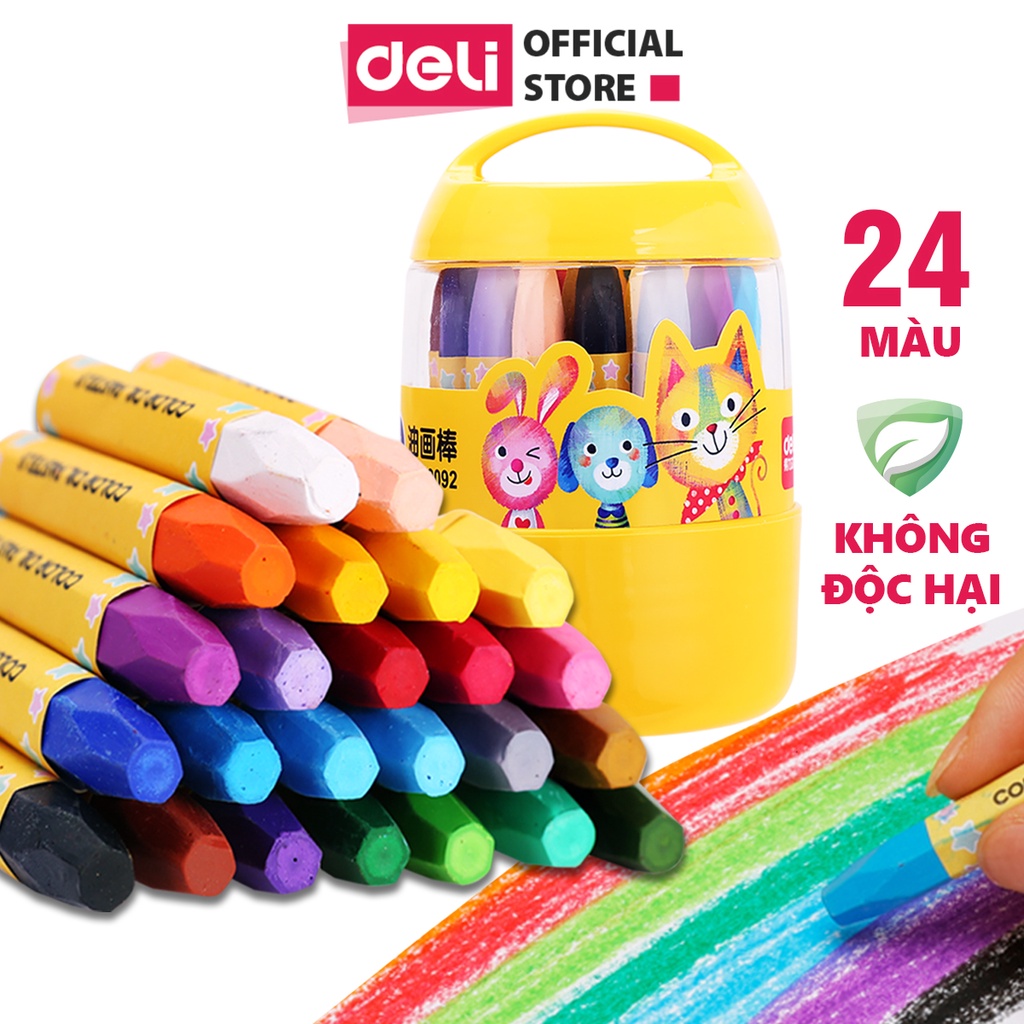 Bút sáp dầu học sinh hộp nhựa Deli - 12/18/24 màu - 72090/72091/72092