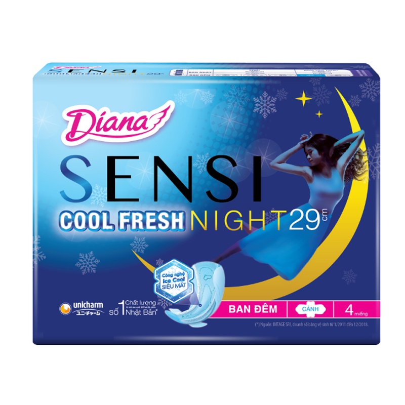 BĂNG VỆ SINH DIANA SENSI COOL ĐÊM 29 CM VÀ 35CM