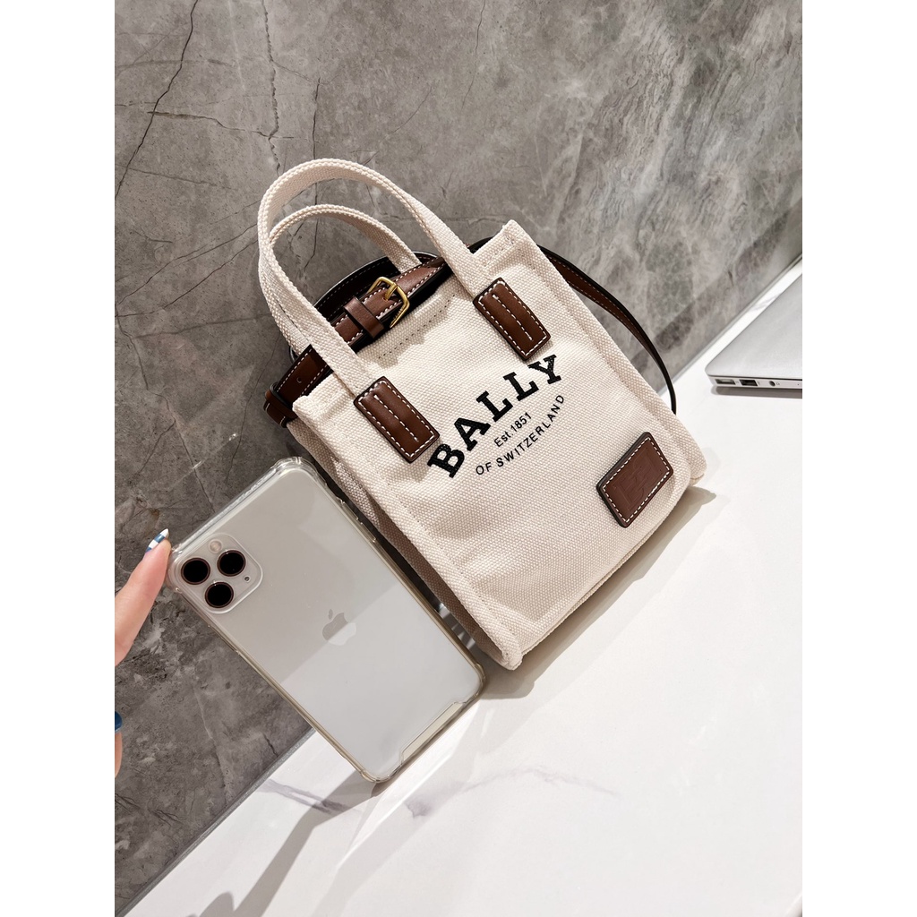 Túi Tote Mini Bằng Vải Pha Lê Tự Nhiên BALLY XS