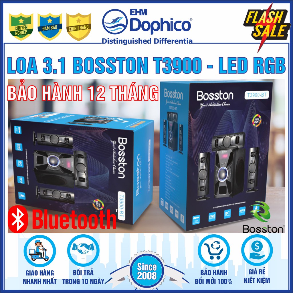 Loa vi tính 3.1 Bosston T3900 – Bluetooth –  Led RGB – Chính Hãng – Tích hợp USB, Thẻ nhớ, FM công suất 60W