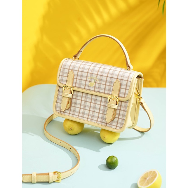 Túi xách nữ đẹp Just Star thời trang phối sọc caro hình thêu trái chanh ViAnh Store 172877