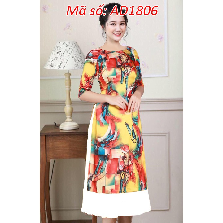 ⚡️ có big size 5XL ⚡️ AD1806 Set áo dài cách tân họa tiết loan màu tay lỡ kèm váy