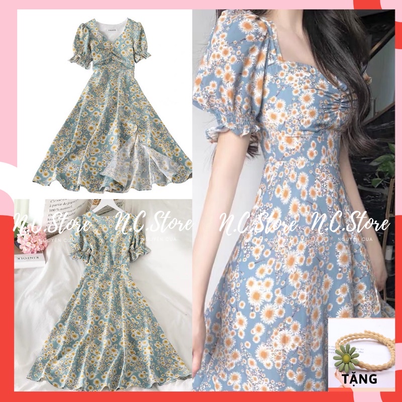 Đầm Hoa Tay Bồng Xẻ Đùi Siêu Xinh ❤️Hoàn Xu ❤️Freeship