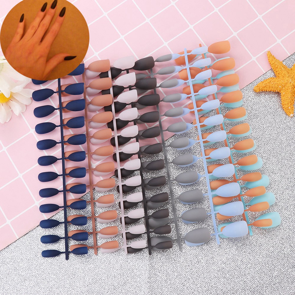 [Hàng mới về] Bộ 24 móng tay giả nghệ thuật tông lì thời trang cho nữ