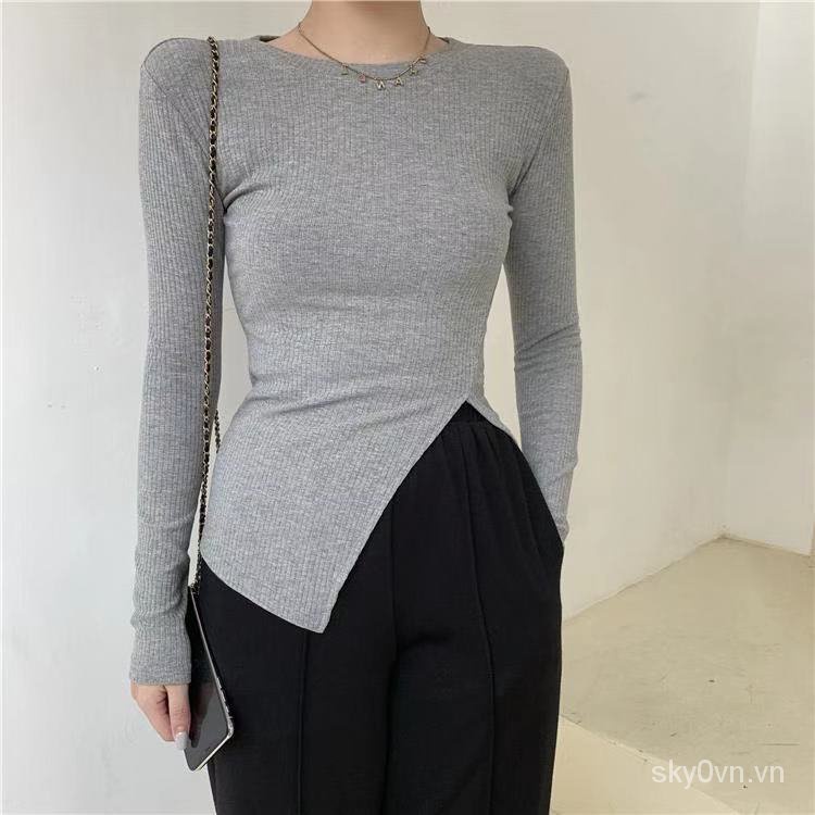 Áo Thun Dài Tay Thiết Kế Lệch Tà Thời Trang Thu Đông Mới Cho Nữ Fatm200Jin | BigBuy360 - bigbuy360.vn