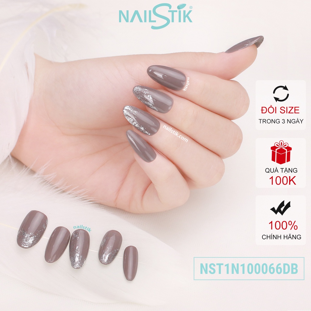 Móng úp thiết kế by NAILSTIK, màu khói, form móng bầu, ngắn/dài, 066
