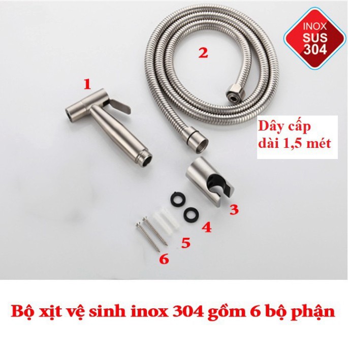 [FREESHIP] Trọn bộ đầy đủ vòi xịt vệ sinh INOX 304 gồm cả dây sen và đế cài KAN HD ZY( Xịt bồn cầu inox 304)