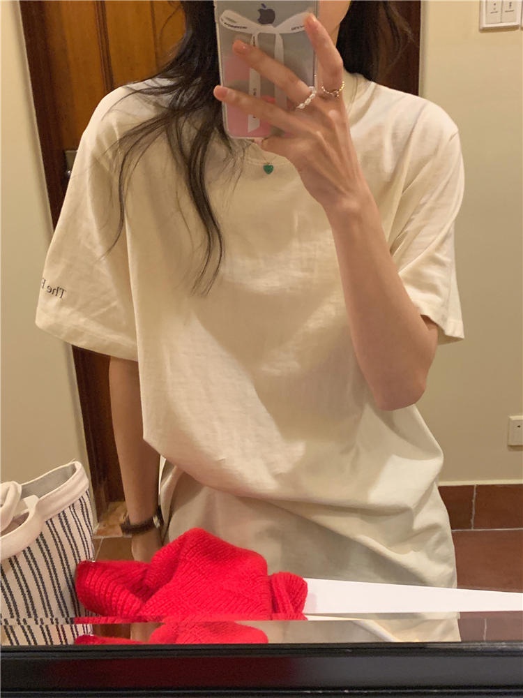 Áo Thun Tay Ngắn Cổ Tròn In Chữ Dáng Rộng Phong Cách Hàn Quốc 50371