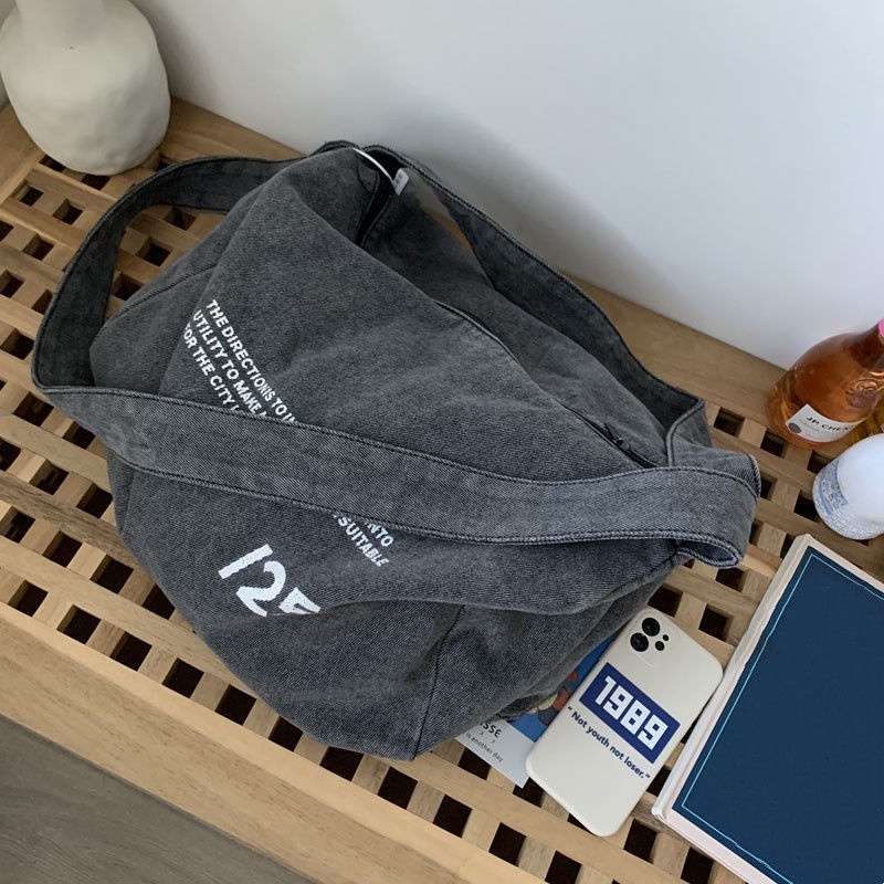 Túi Đeo Vai Chất Liệu Denim Canvas Kích Thước Lớn Phong Cách Hàn Quốc Mới 2022 Cho Nữ