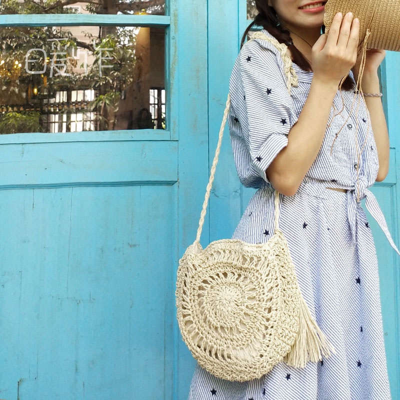 Túi Cói Đeo Vai Phối Tua Rua Thời Trang Phong Cách Dành Cho Nữ