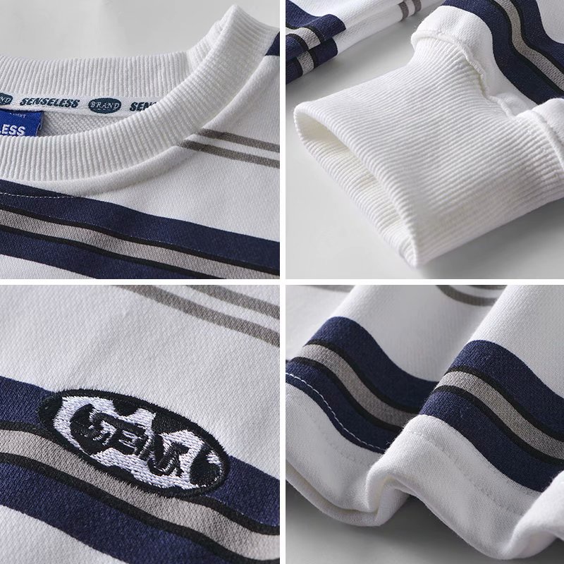 Áo Sweater tay dài dáng rộng kẻ sọc kiểu Hàn Quốc thời trang cho nam