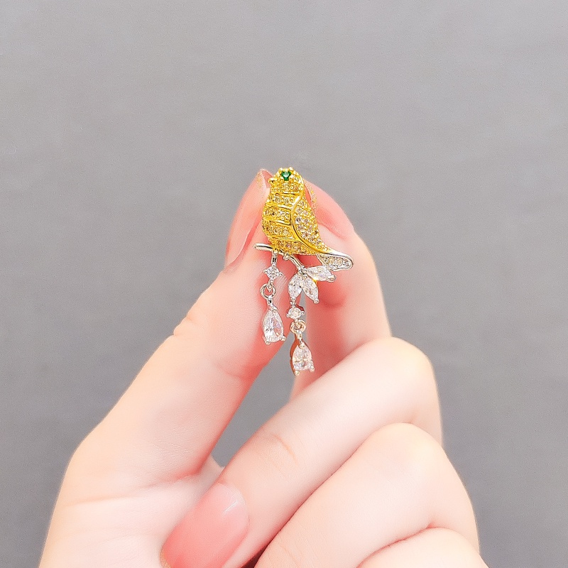 Ghim cài áo JIUDUOLAN thiết kế chú chim đính đá zircon Hàn Quốc thời trang dành cho nữ