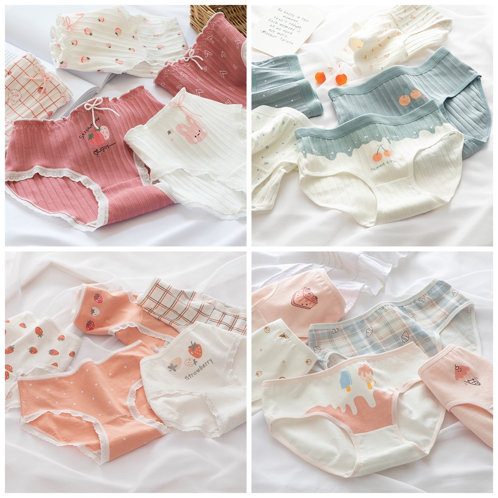 [Che Tên] Set 5 Quần Lót Cotton Hot 2021 Cute Hoạ Tiết Dễ Thương Combo 5 Quần Chip Cạp Thấp TOPBRA | BigBuy360 - bigbuy360.vn