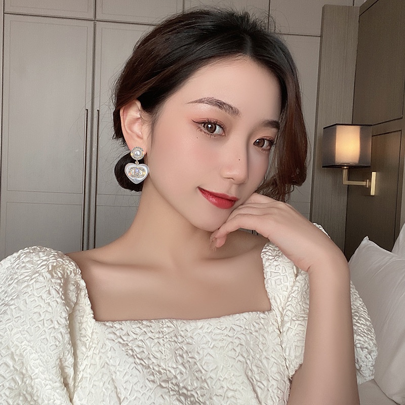 Bông Tai Bạc 925 Đính Ngọc Trai/Kim Cương Giả Phong Cách Pháp Ngọt Ngào Cho Nữ