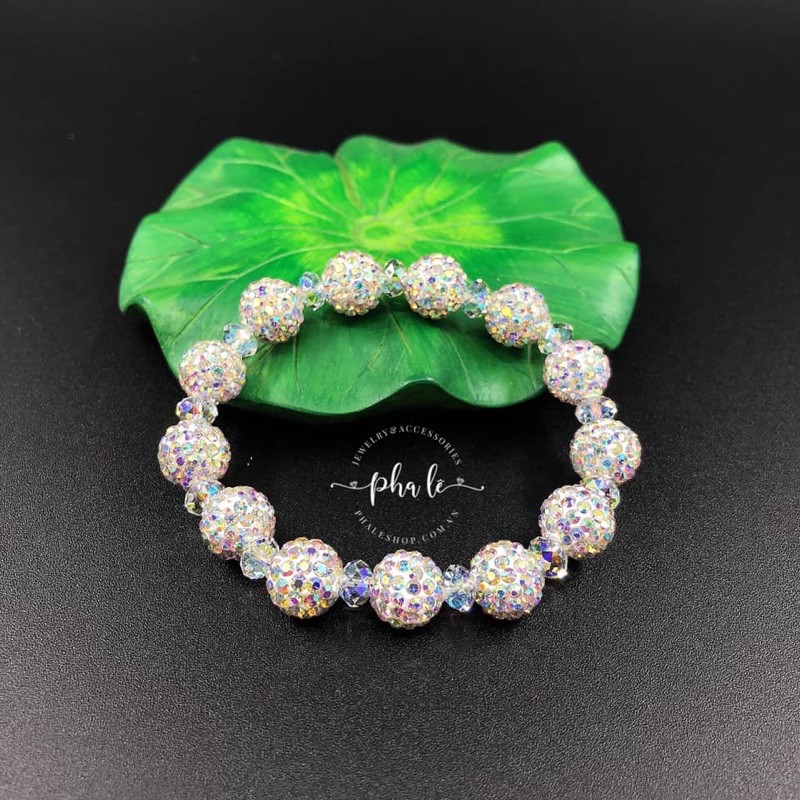 Vòng Tay Pha Lê Tròn Dẹp S06mm Kết Hợp Trái Châu Đính Đá Được Thiết Kế Từ Pha Lê Swarovski