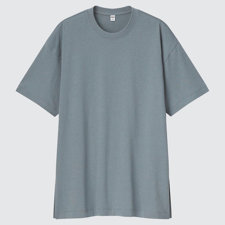 (UNIQLO Nhật chính hãng) Nữ - Áo thun/ Áo phông cotton trơn cổ tròn tay lửng dáng suông xẻ gấu hai bên
