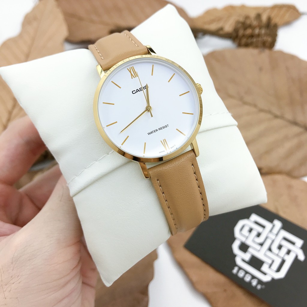 Đồng hồ nữ Casio LTP-VT01 / LTP-VT01GL-4B dây da, size 34mm, chống nước 50m, hàng chính hãng