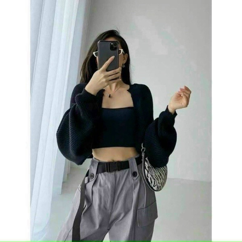 ÁO KHOÁC NGOÀI CROPTOP TAY PHỒNG THUN GÂN