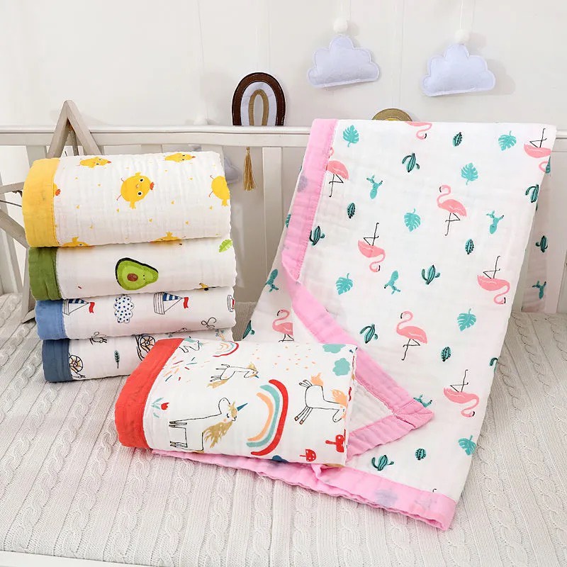 Khăn tắm, chăn đắp aden xô 6 lớp nhăn (KT 110x110cm) có viền màu cực cute cho bé.