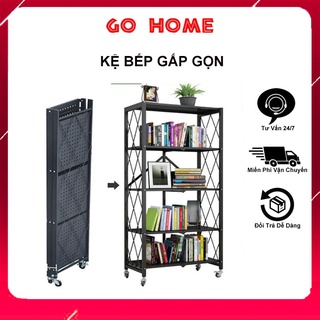 Kệ sắt đa năng gấp gọn thông minh phòng bếp 4 5 tầng có bánh xe