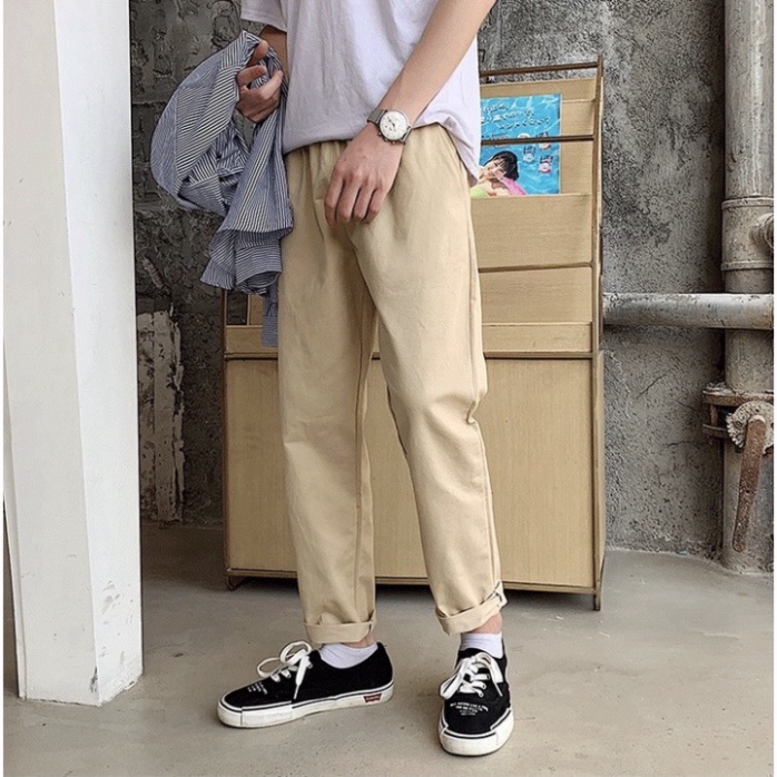 Quần Kaki Nam Dhclothes   Baggy Ống Suông Basic Unisex - Kiểu quần baggy nam ống rộng màu đen và be