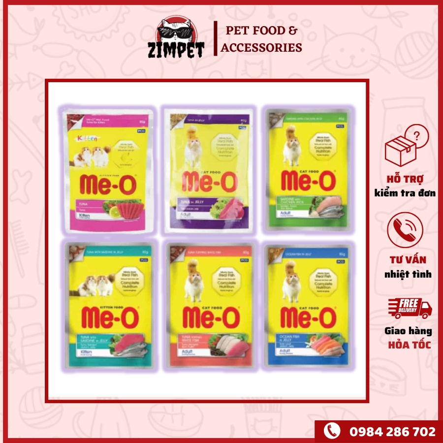 Pate cho mèo Me-O 80gr cho mèo lớn và mèo con - Nhiều vị