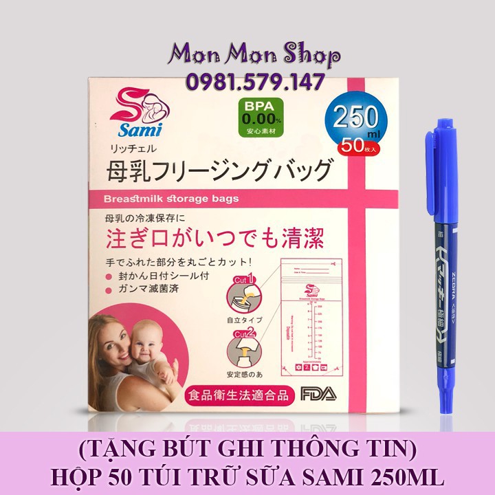 Hộp 50 túi trữ sữa Sami 250ml Nhật Bản