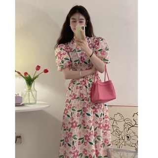 Váy hoa chun eo tay phồng, đầm hoa nhí vitage ảnh thật khách mặc