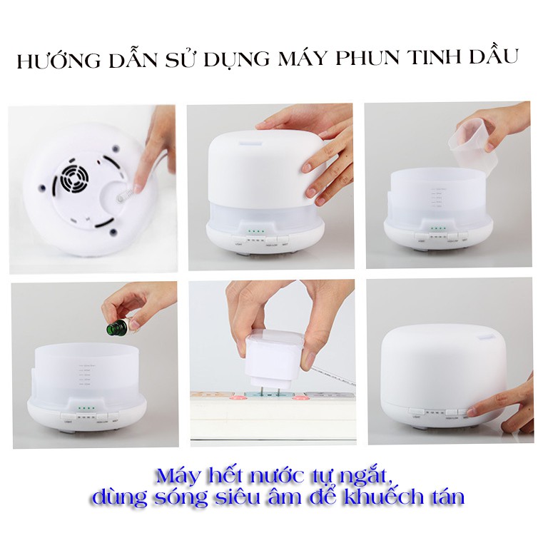 [LOẠI TỐT] Máy khuếch tán tinh dầu, tạo độ ẩm tròn 500ml, có nhiều chế độ hẹn giờ TẶNG KÈM TINH DẦU