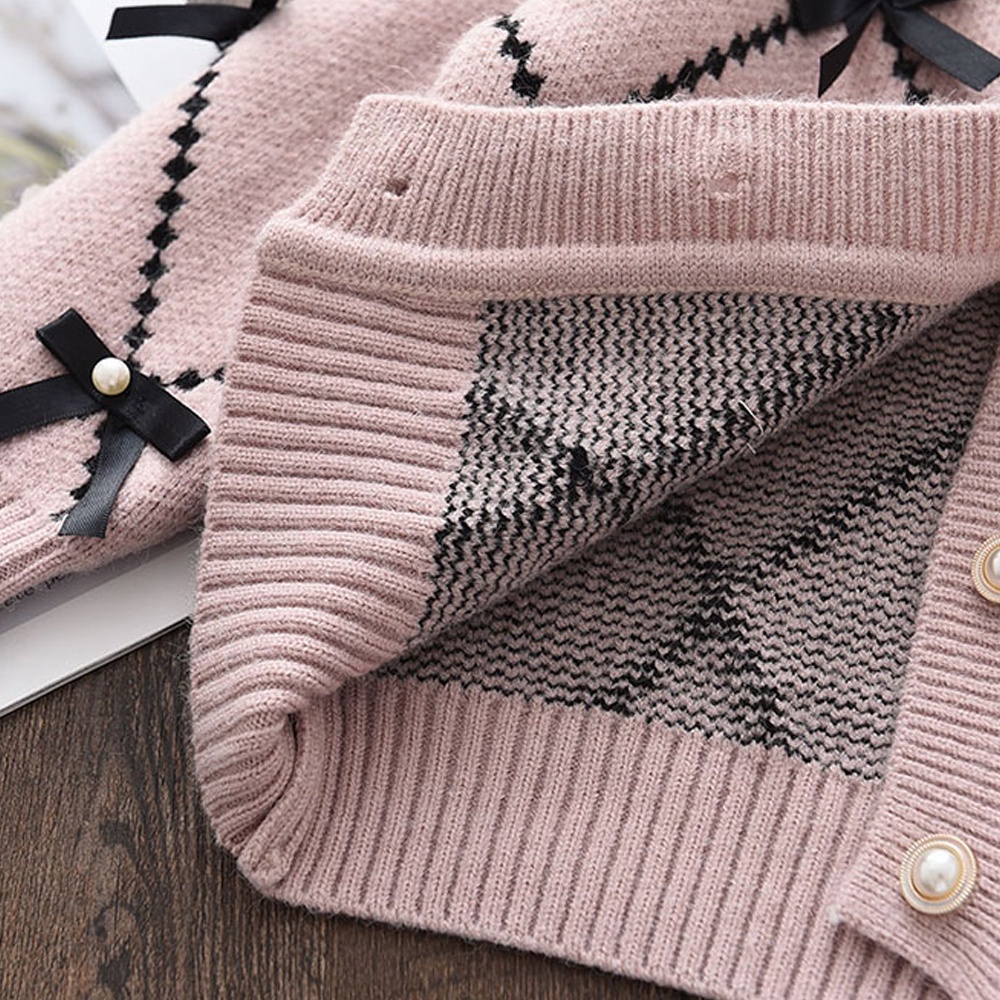 BEAR LEADER Bộ Áo Khoác Cardigan Đính Nơ + Quần Dài Thời Trang Thu Đông Cho Bé Gái 2-6 Tuổi
