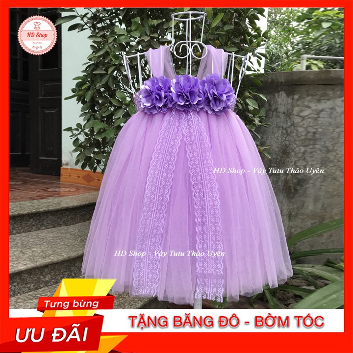 Đầm cho bé tím ❤️FREESHIP❤️ Đầm tím cà hoa xù cho bé gái từ 0 đến 6 tuổi