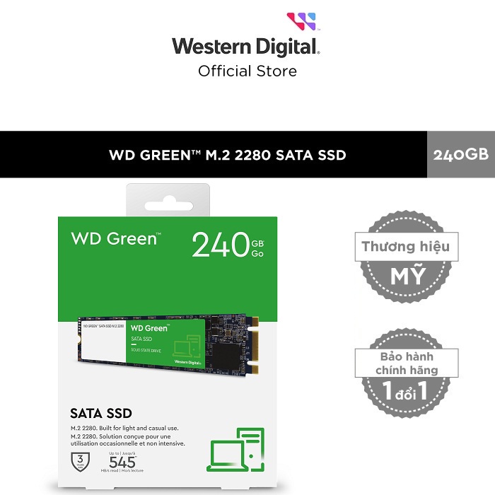 Ổ cứng SSD Western Digital Green M.2 2280 Sata III 240GB WDS240G3G0B - new version 2022