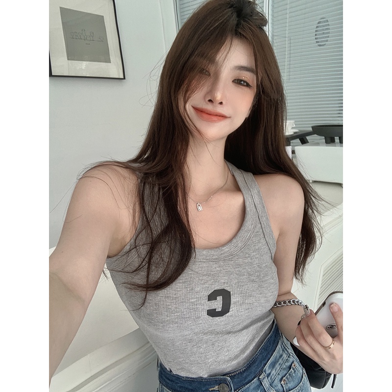 Cocory vn Áo Croptop Sát Nách Ôm Dáng In Chữ Quyến Rũ Thời Trang Mùa Hè Cho Nữ