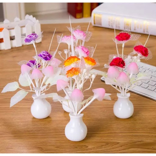 đèn ngủ cảm biến bình hoa, hình nấm phát sáng tự động, Đèn Ngủ Cảm Ứng Ánh Sáng Hình Bình Hoa
