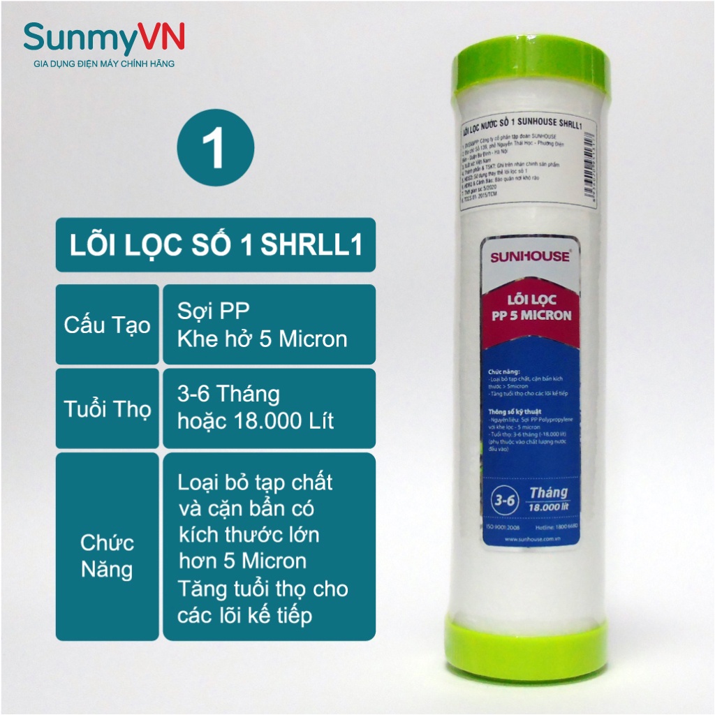 Lõi Lọc Nước 123 SUNHOUSE Bộ 3 Lõi Lọc Thô Cho Máy Lọc Nước R.O