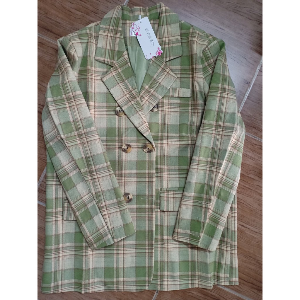Sẵn Xanh-M(Hàng Đẹp)Ảnh thật 6 hình cuối-HC396.Áo blazer kẻ vintage mùa thu siêu xinh | BigBuy360 - bigbuy360.vn