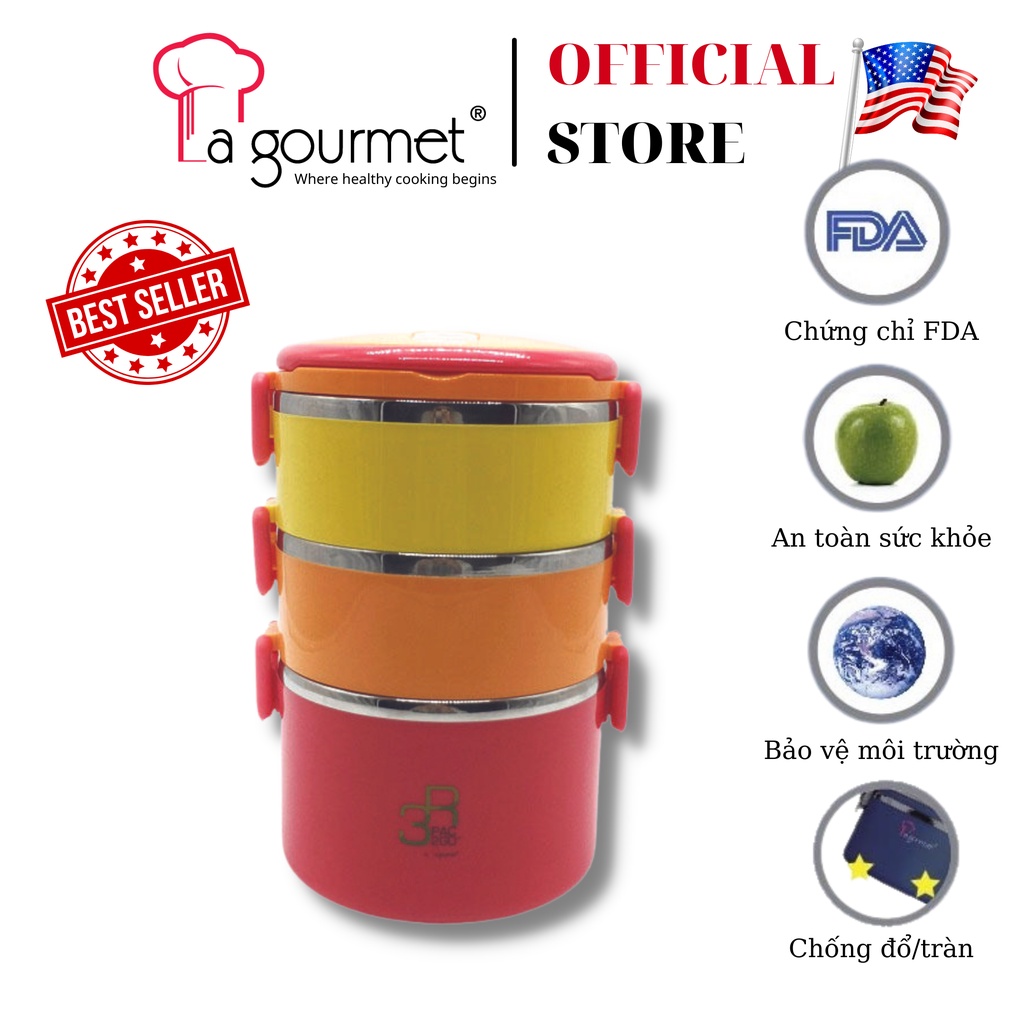 Cà men inox 304 18/10 La gourmet Millennium 3 ngăn 2.4L - 357151