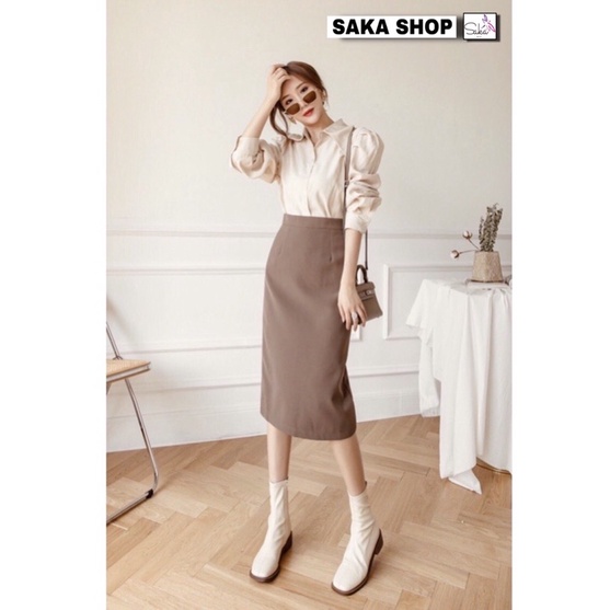 Chân váy nữ bút chì dáng dài vải tuyết mưa dày dặn nhiều màu