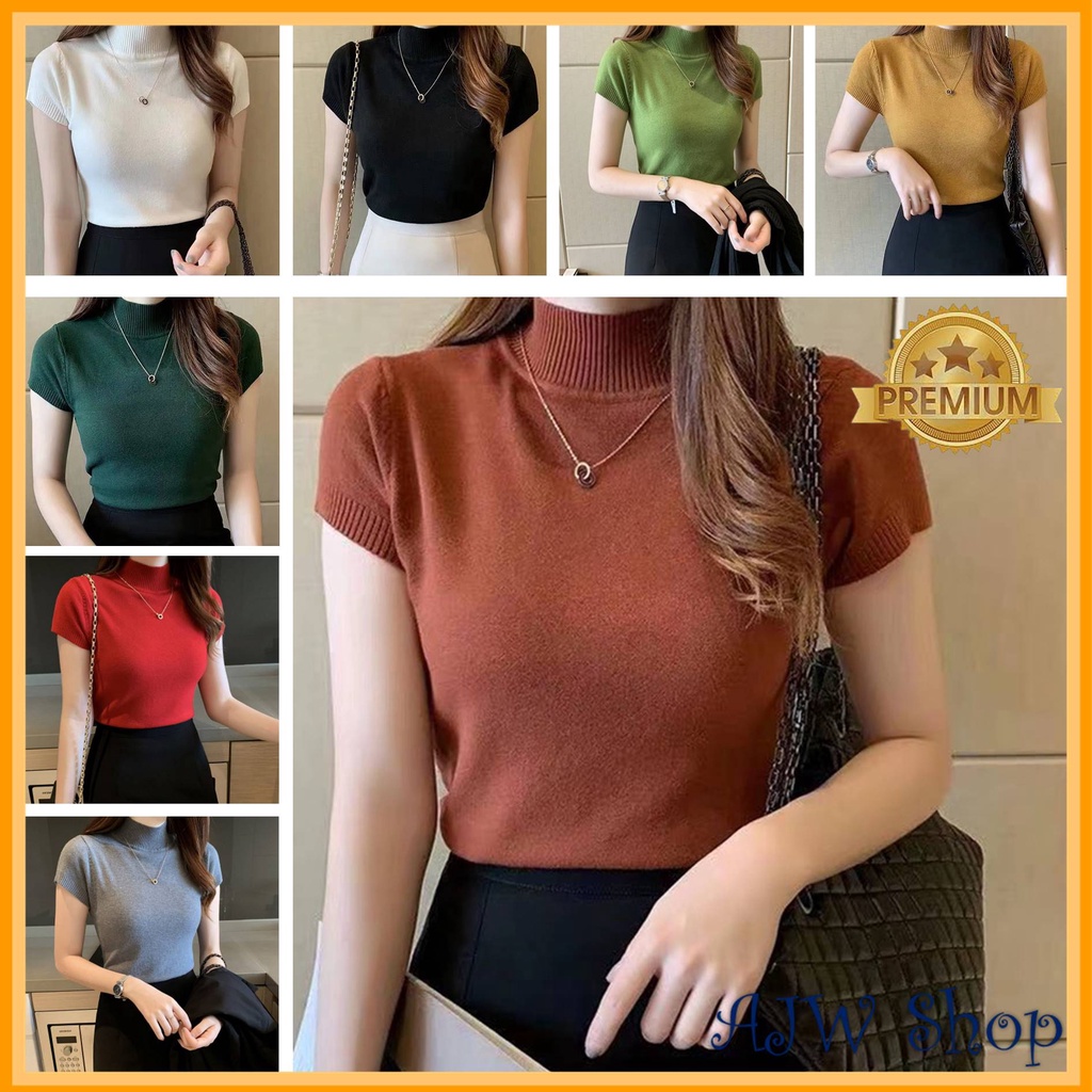 Xjwshop Áo Dệt Kim Nhập Khẩu Cao Cấp Cho Nữ | Áo Dệt Kim Ngắn Tay Thời Trang Cho Nữ | Áo Cổ Lọ Thời Trang Cao Cấp Cho Nữ | Áo Nữ Phong Cách Hàn Quốc