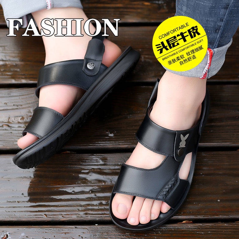 Dép Nam。 Dép sandal Da Đế Dày Chống Trượt Thời Trang Mùa Hè Cho Đàn Ông Trung Niên