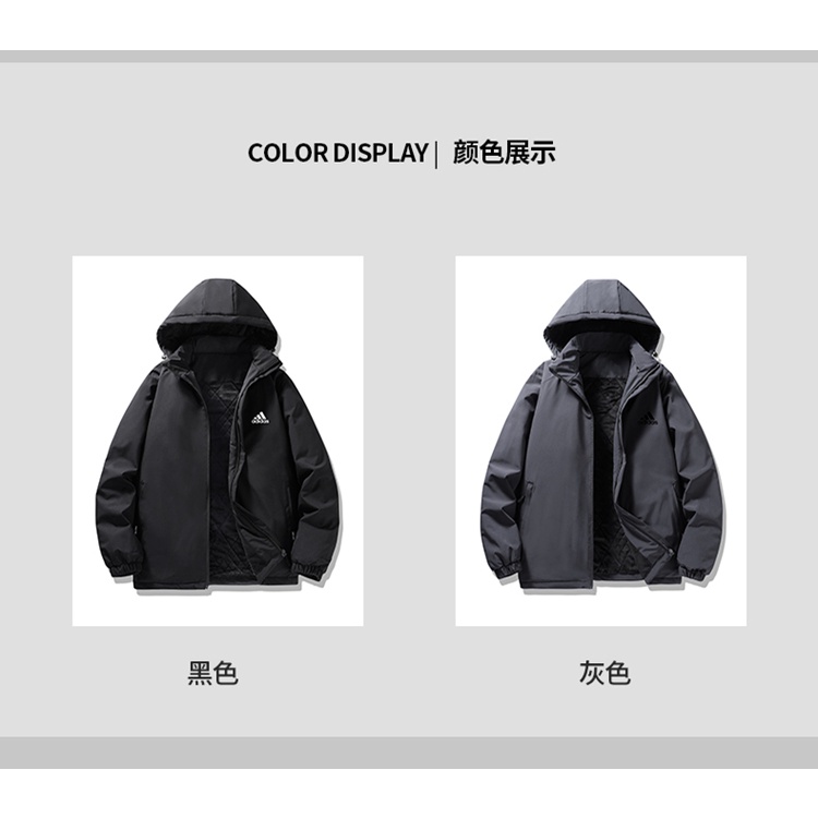 Áo khoác adidas chất liệu cotton dày chống nước có mũ trùm đầu cho nam