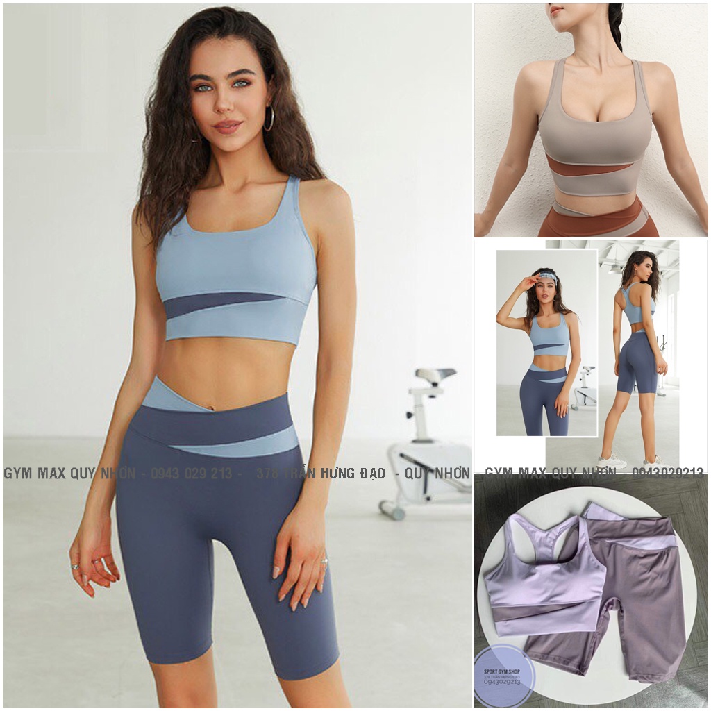 Bộ nữ tập gym thể thao yoga quần đùi áo bra có mút ngực set đồ tập gym phom ôm tôn dáng chất thun lạnh 4 chiều cao cấp