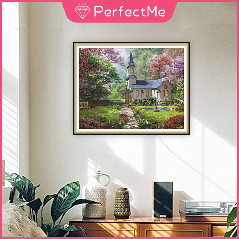 Bộ Tranh Đính Đá 5D Tự Làm Hình Ngôi Nhà Hoạt Hình Trang Trí Nhà Cửa 50x40cm