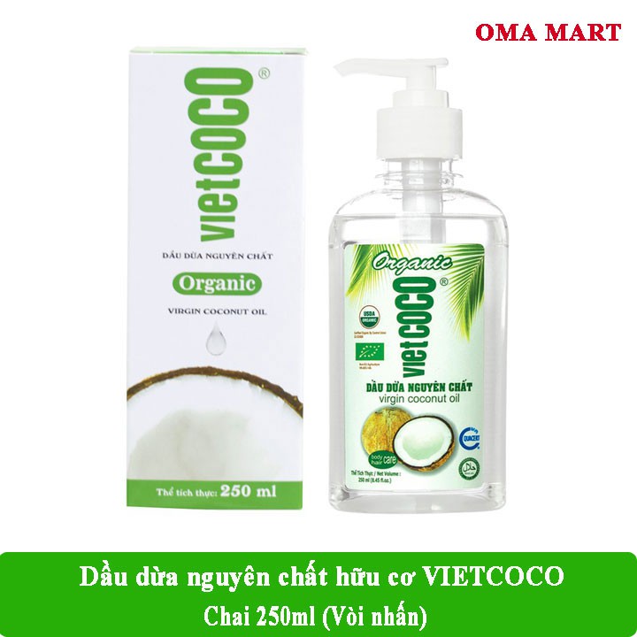 Dầu dừa hữu cơ nguyên chất ép lạnh Vietcoco 250ml (vòi nhấn)